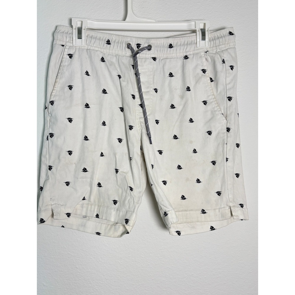 Essex Crossing Mens Sailboat Print Shorts White Navy Nautical Drawstring Small‎
